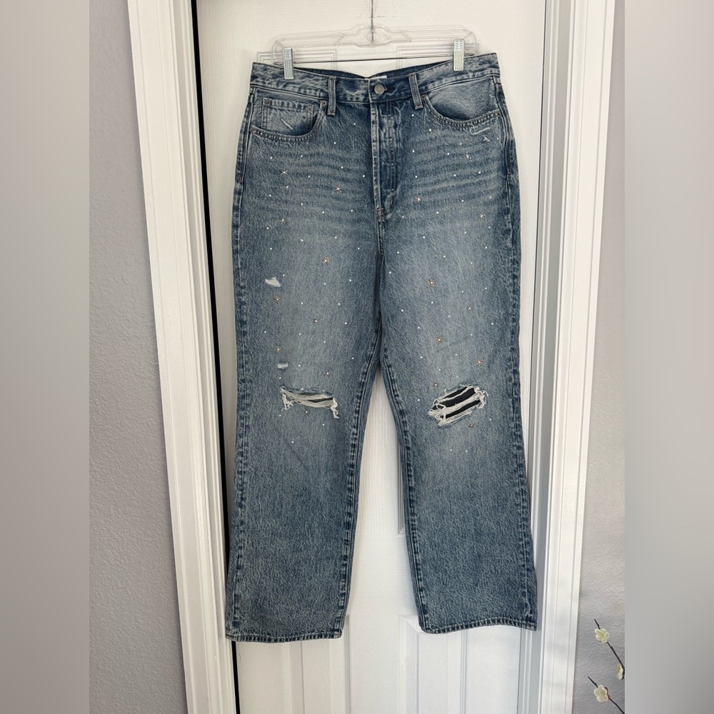 Pistola Embelished Distressed Blue Denim Jeans. NWT. Size 32.